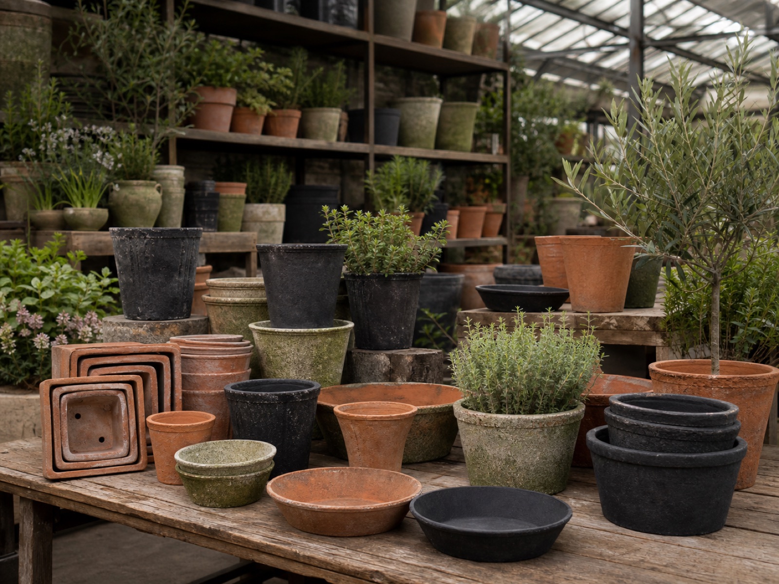 Terracotta planter collection visualised for a garden centre retail display